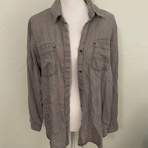 Gray Button Down Shirt with Split Hem Back